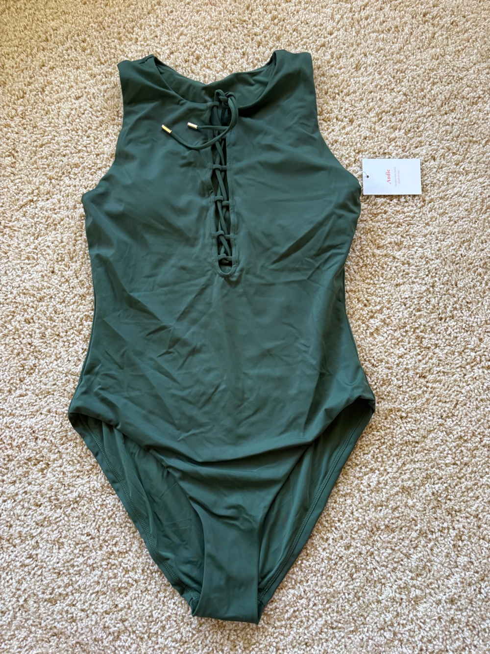 Andie Swim The Oahu One Piece Swimsuit Medium M Evergreen Green Lace Up